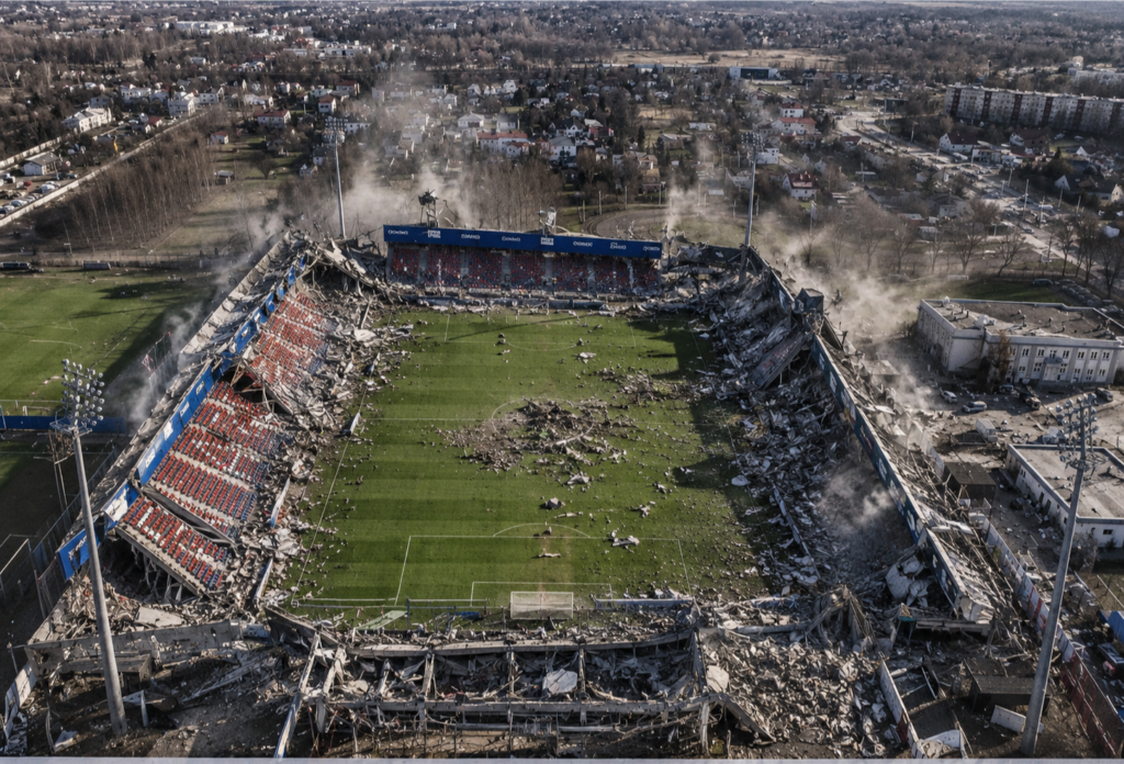 Kibice w szoku po zawaleniu się stadionu Rakowa Częstochowa we wczesnych godzinach porannych